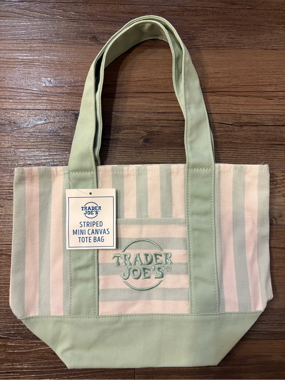 Trader Joe’s Mini Striped Tote l Light Green & Cream